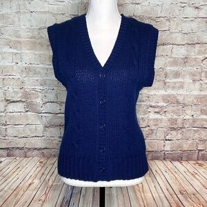 Vintage Navy Button Down Sweater Vest Sleeveless Grandpa/Grandma Style Size M